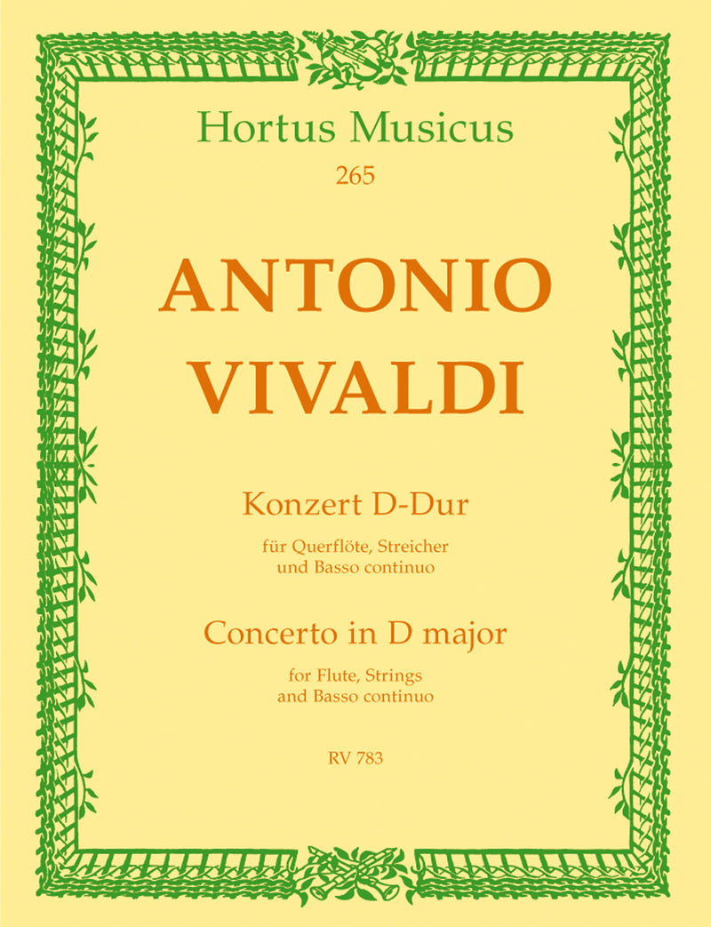 Concerto for Flute, Strings and Basso Continuo D major RV 783 [Performance score, set of parts]