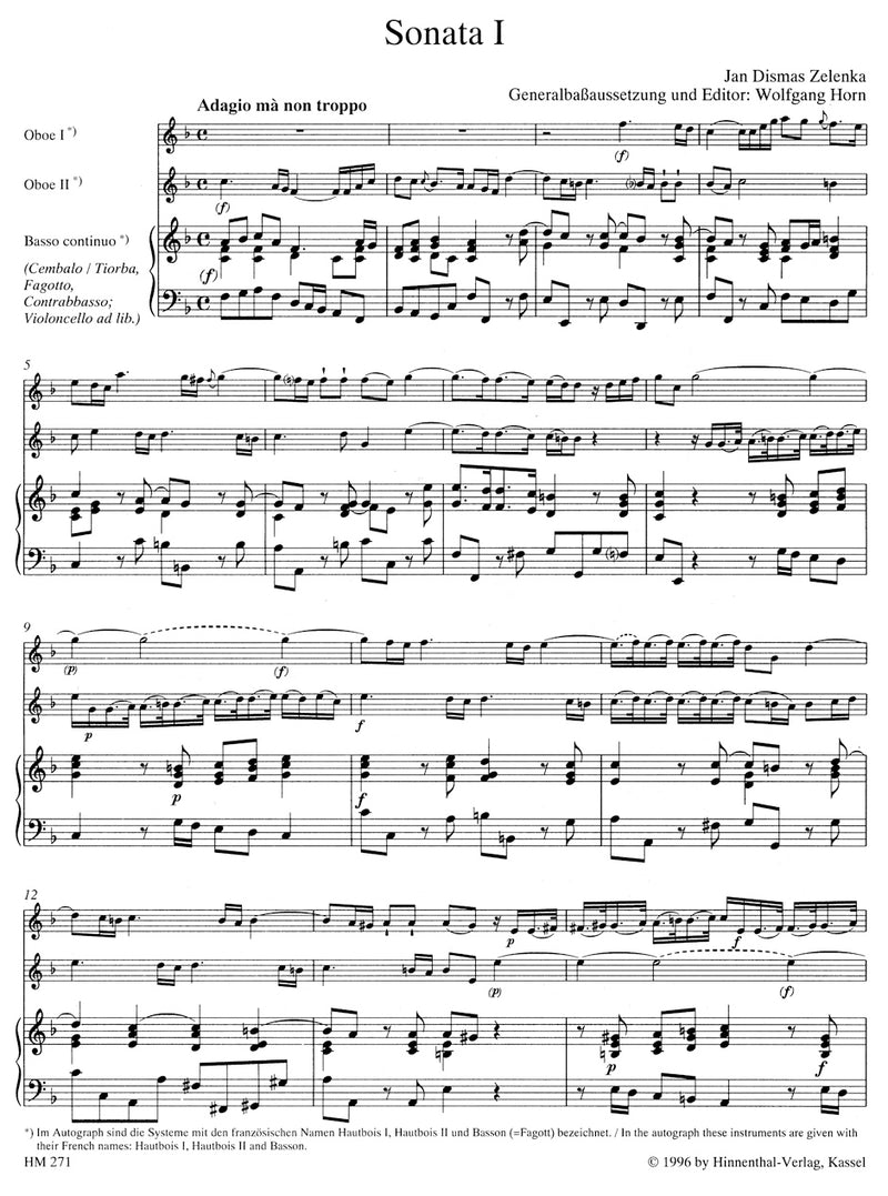 Sonata I für zwei Oboen, Fagott und Basso continuo F-Dur ZWV 181, 1