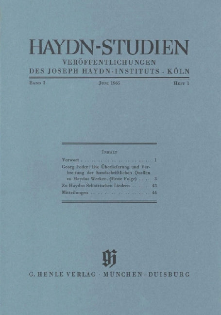 Haydn-Studien, vol. 1, no. 1 (June 1965)