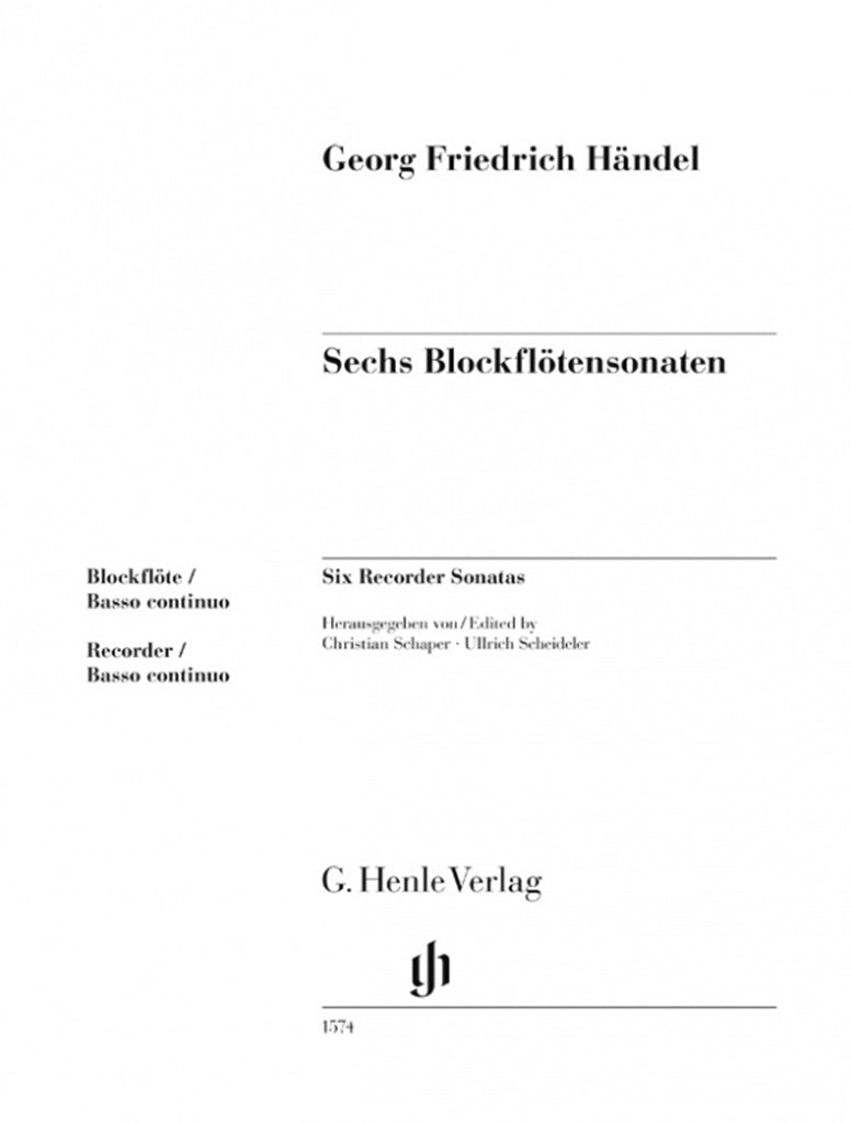 Sechs Blockflötensonaten = Six Recorder Sonatas (without figured bass realization)