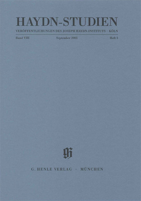 Haydn-Studien, vol. 8, no. 3 (September 2003)