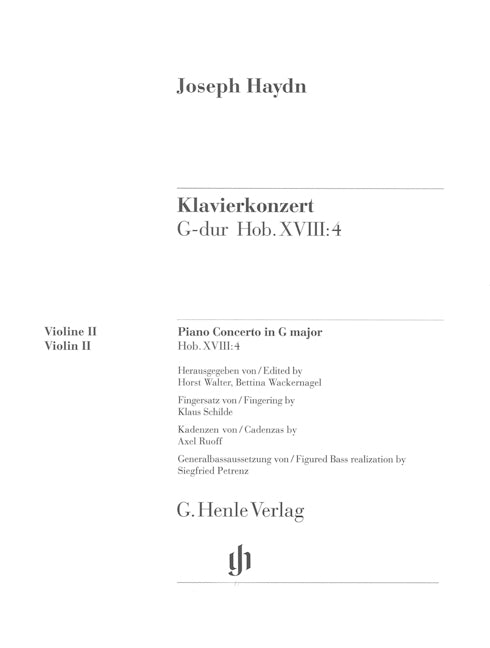 Piano Concerto (Harpsichord) G major Hob. XVIII:4 [Violin 2 part]