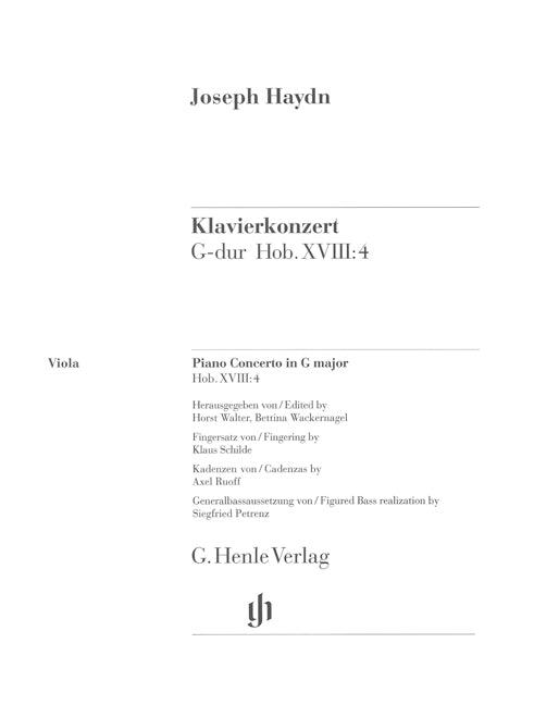 Piano Concerto (Harpsichord) G major Hob. XVIII:4 [Viola part]