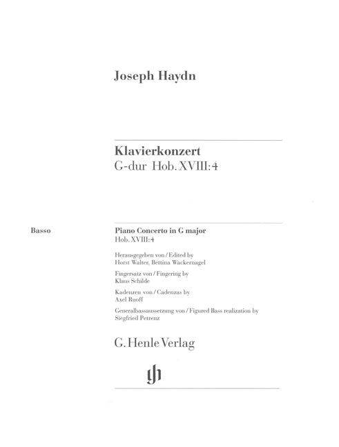 Piano Concerto (Harpsichord) G major Hob. XVIII:4 [Basso part]