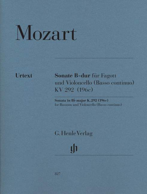Sonata B flat major K. 292 (196c) for Bassoon and Violoncello (Basso continuo)、パート譜