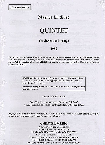 Quintet For Clarinet And Strings (Parts)