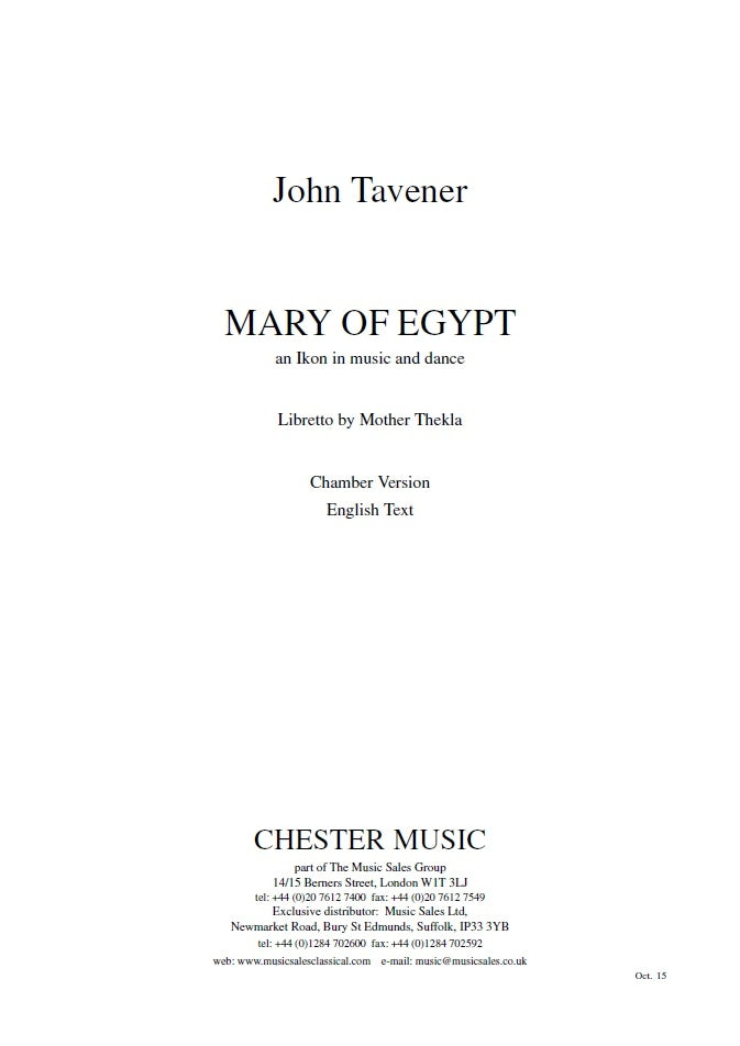 Mary Of Egypt (Voice, SATB and Orchestra)