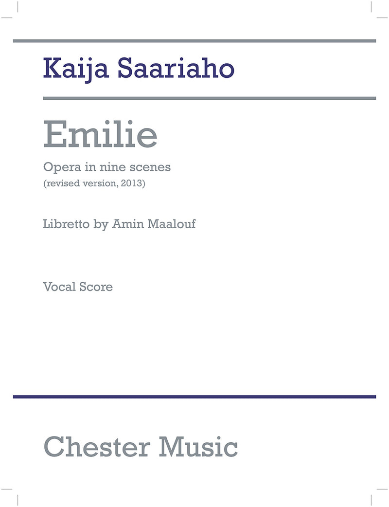 Emilie Opera In Nine Scenes  (Vocal Score)