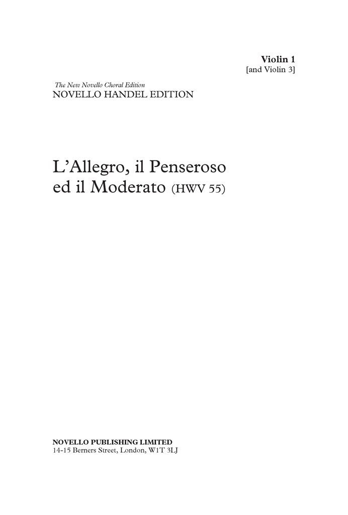 L'Allegro, Il Penseroso Ed Il Moderato (Set of Parts)