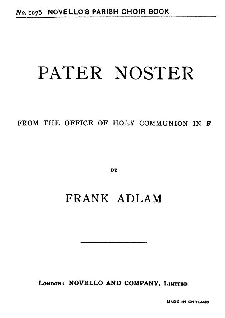 Pater Noster (Lord`s Prayer) In F