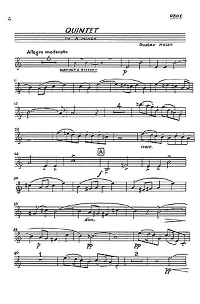 Quintet In A Minor For Piano and Wind Op.3 (Parts)