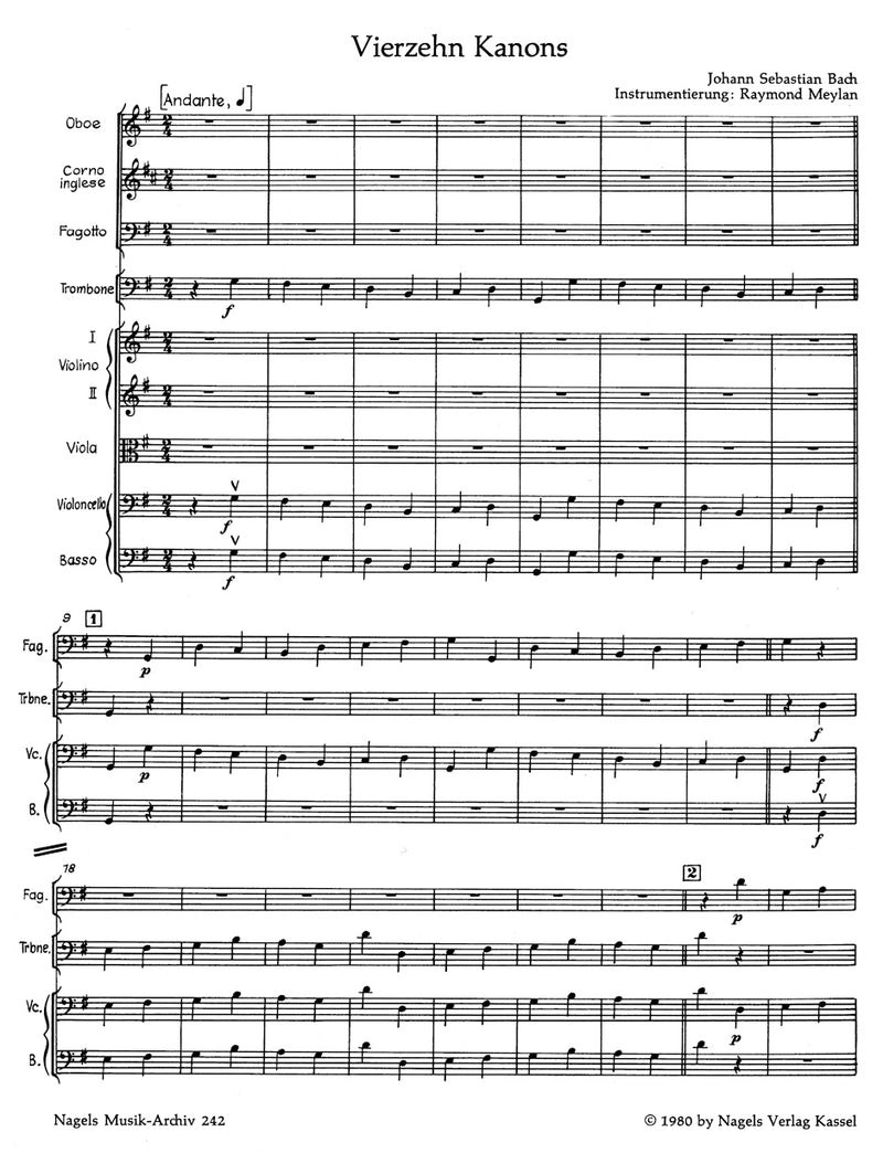 14 Canons on the First Eight Notes of the Aria from the "Goldberg-Variations" (arr. for chamber orchestra) [score & parts]