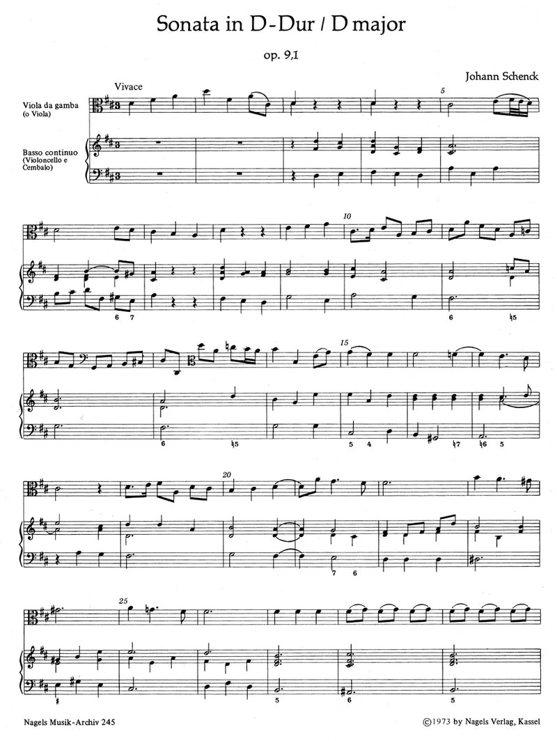 Sonata I für Viola da gamba (Viola) und Basso continuo Nr. 1 D-Dur (aus "L'Echo du Danube" op. 9)