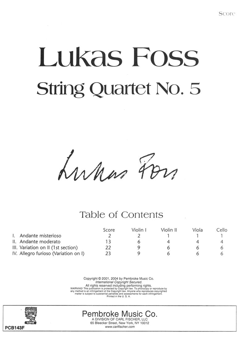 String Quartet No. 5 (Score Only)