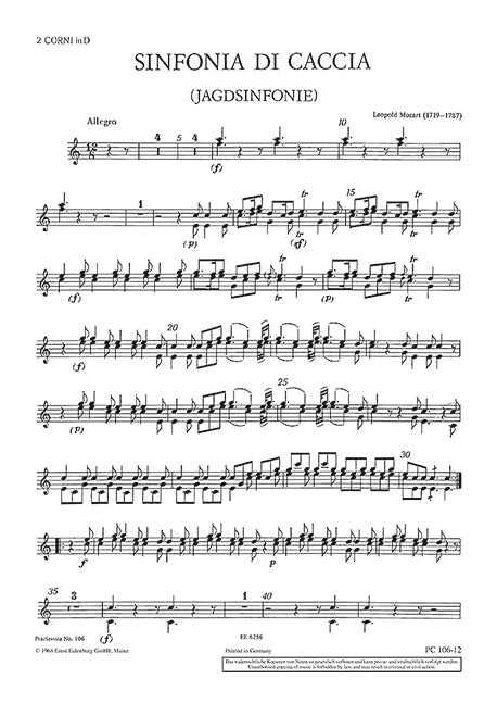 Sinfonia di caccia G-Dur (Horn III/IV in D part)