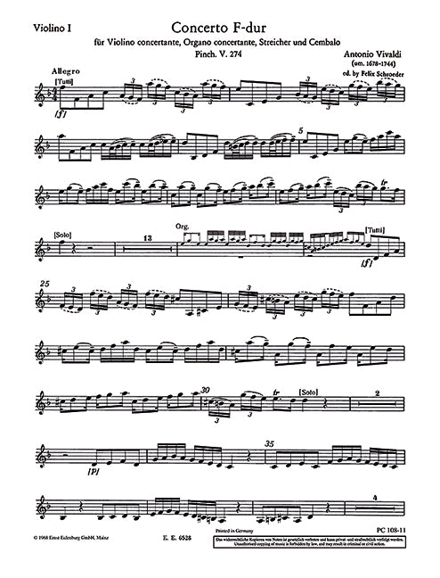 Concerto F Major op. 64/4 RV 542 / PV 274 [Violin I part]