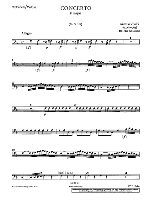 Concerto F-Dur op. 46/2 RV 569 / PV 273 (Cello/Double Bass part)