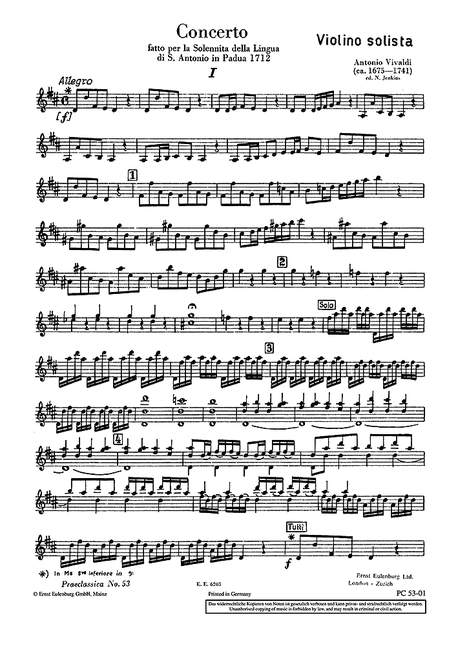 Concerto D-Dur op. 35/19 RV 212a / PV 165 (Solo violin part)