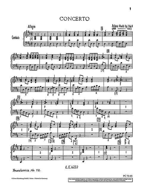 Concerto D-Dur op. 7/11 RV 208 / PV 151 (Harpsichord part)