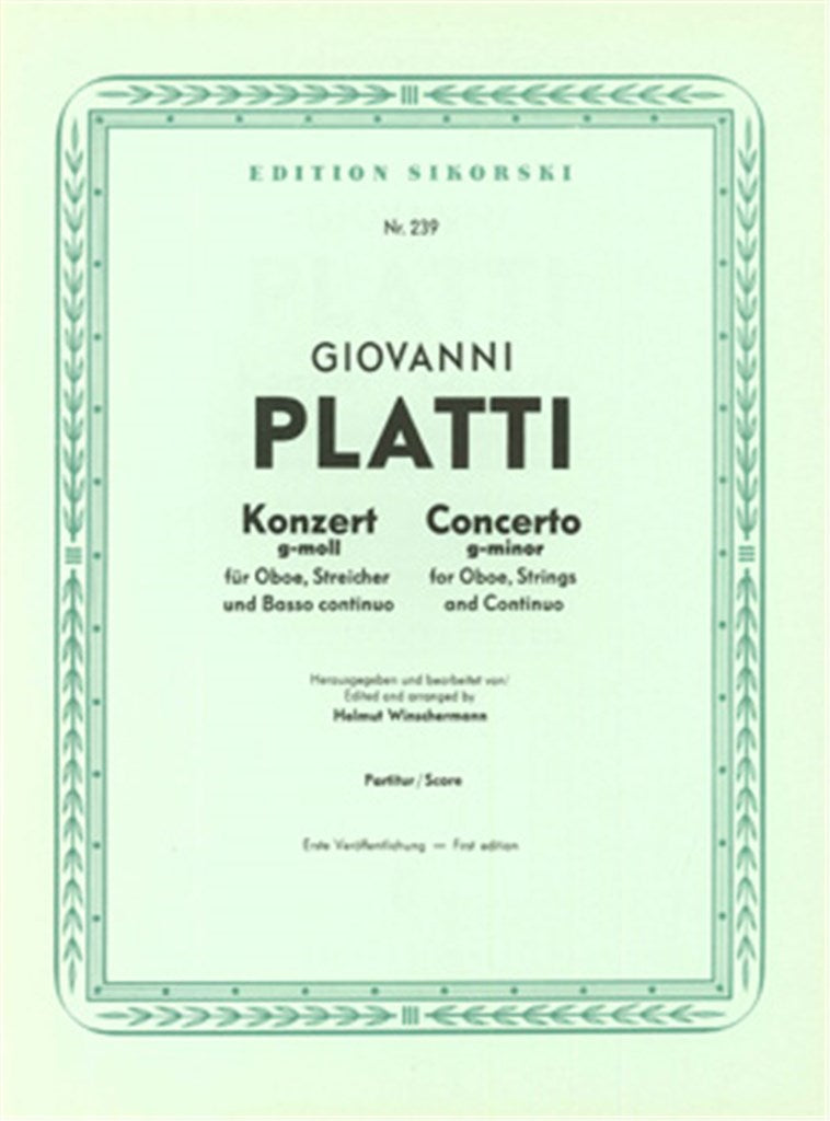 Concerto G minor for Oboe, Strings and basso continuo (Score Only)