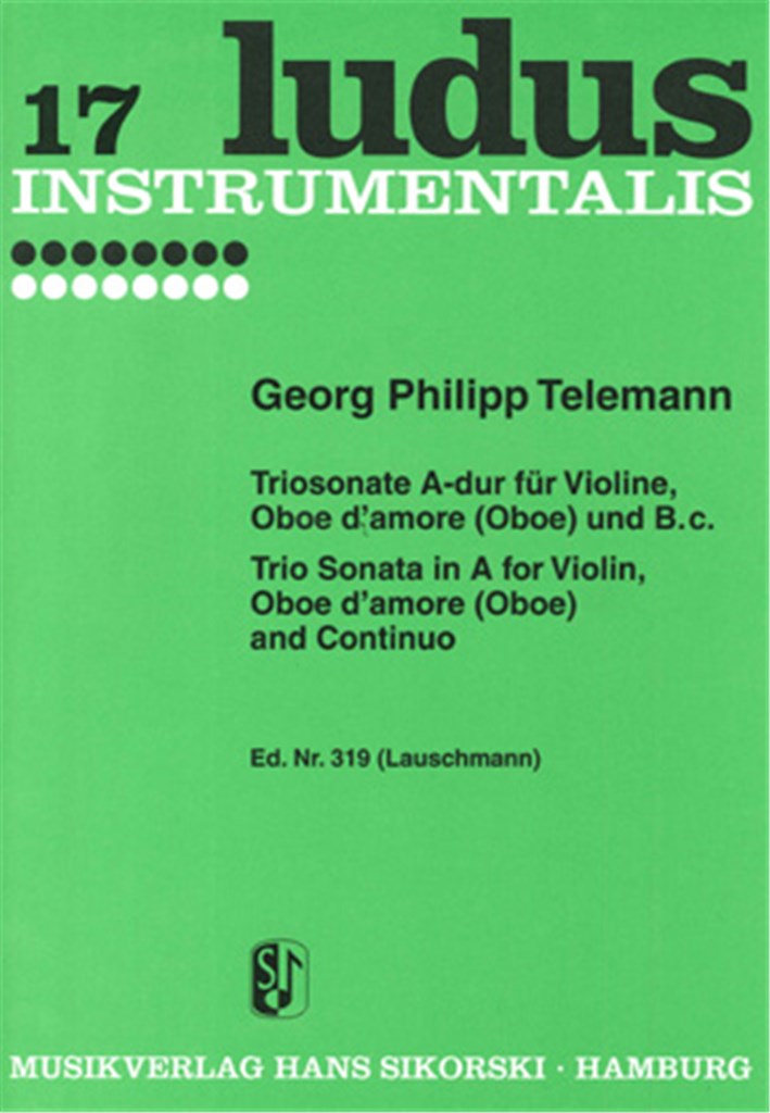 Trio Sonata A major for Violin, Oboe d'amore (Oboe) and basso continuo, TWV 42:A14 (Set of Parts)