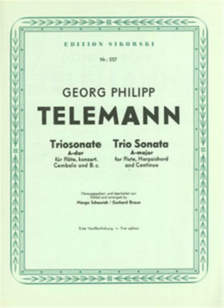 Trio Sonata A major for Flute, Harpsichord concertato and basso continuo, TWV 42:A6 (Set of Parts)
