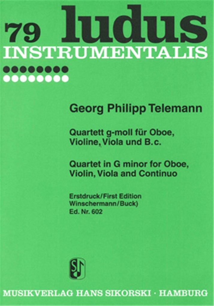 Quartet G minor for Oboe (Flute), Violin, Viola da gamba (Viola) and basso continuo, TWV 43:g2 (Set of Parts)