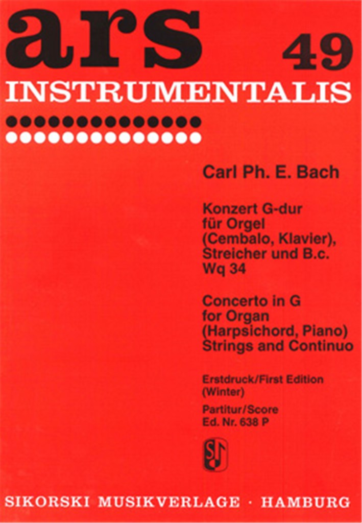 Concerto G major for Organ (Piano, Harpsichord), Strings and Basso continuo Wq 34 (Score Only)