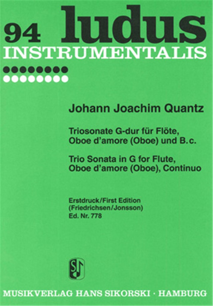 Trio Sonata G major for Flute, Oboe d'amore (Oboe) and basso continuo (Set of Parts)
