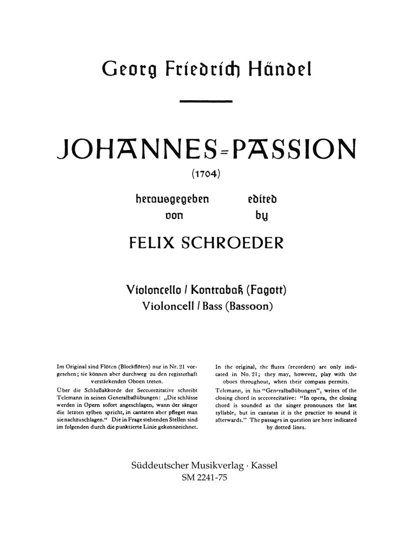 Passion nach dem Evangelisten Johannes (1704) [flute 2/oboe 2/violin 2 part]