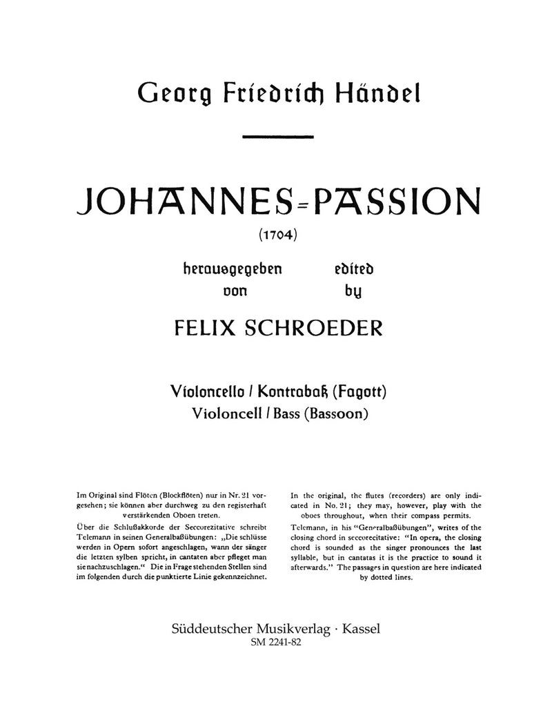 Passion nach dem Evangelisten Johannes (1704) [cello/double bass/bassoon part]