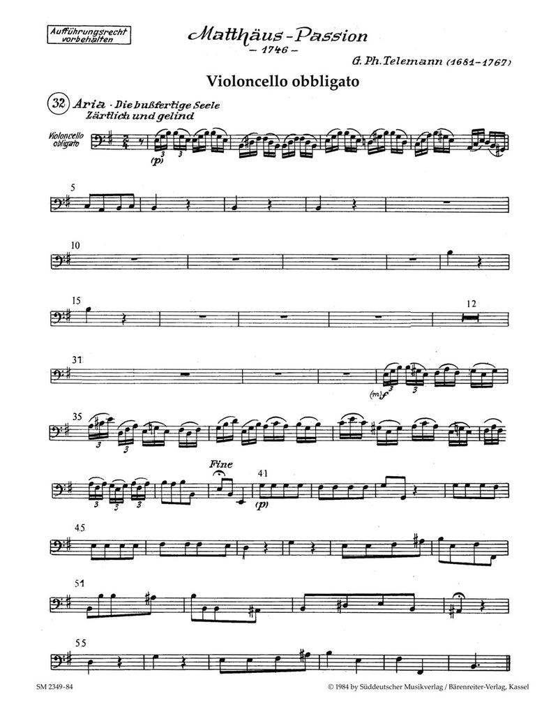 Matthäus-Passion (1746) [obligato Cello part]