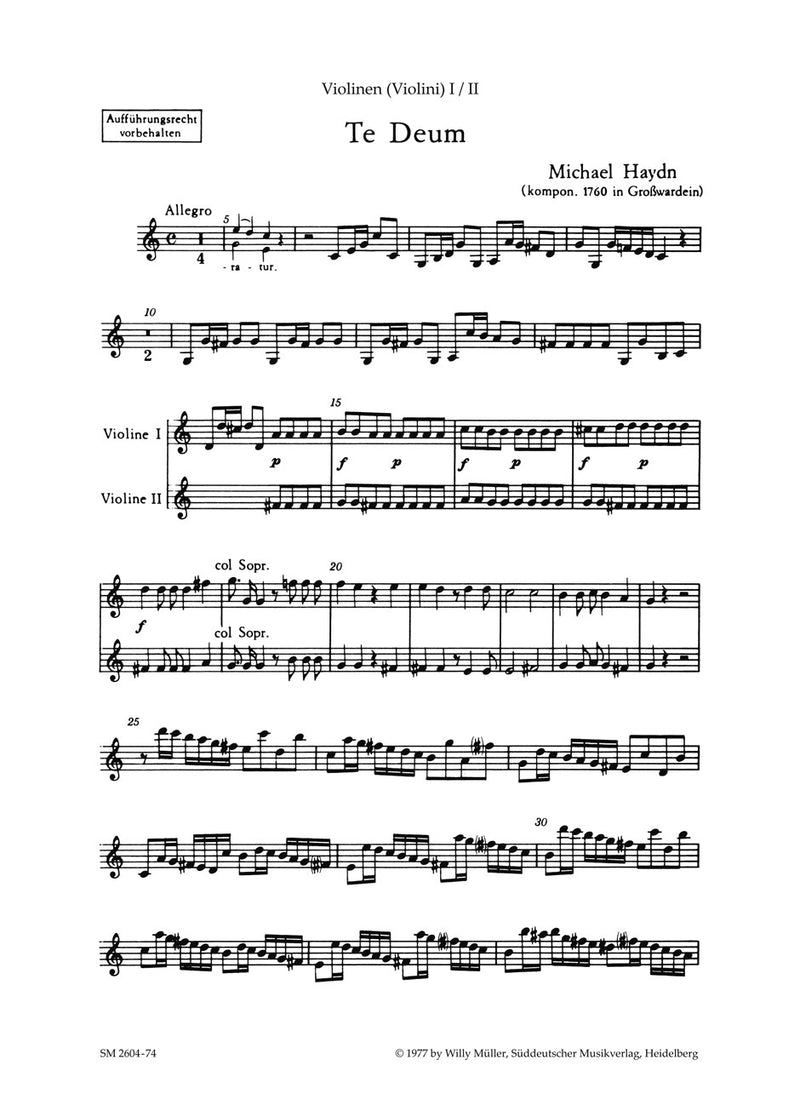 Te Deum [violin 1/violin 2 part]