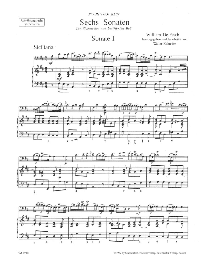 Six Sonaten für Violoncello und Basso continuo op. 13