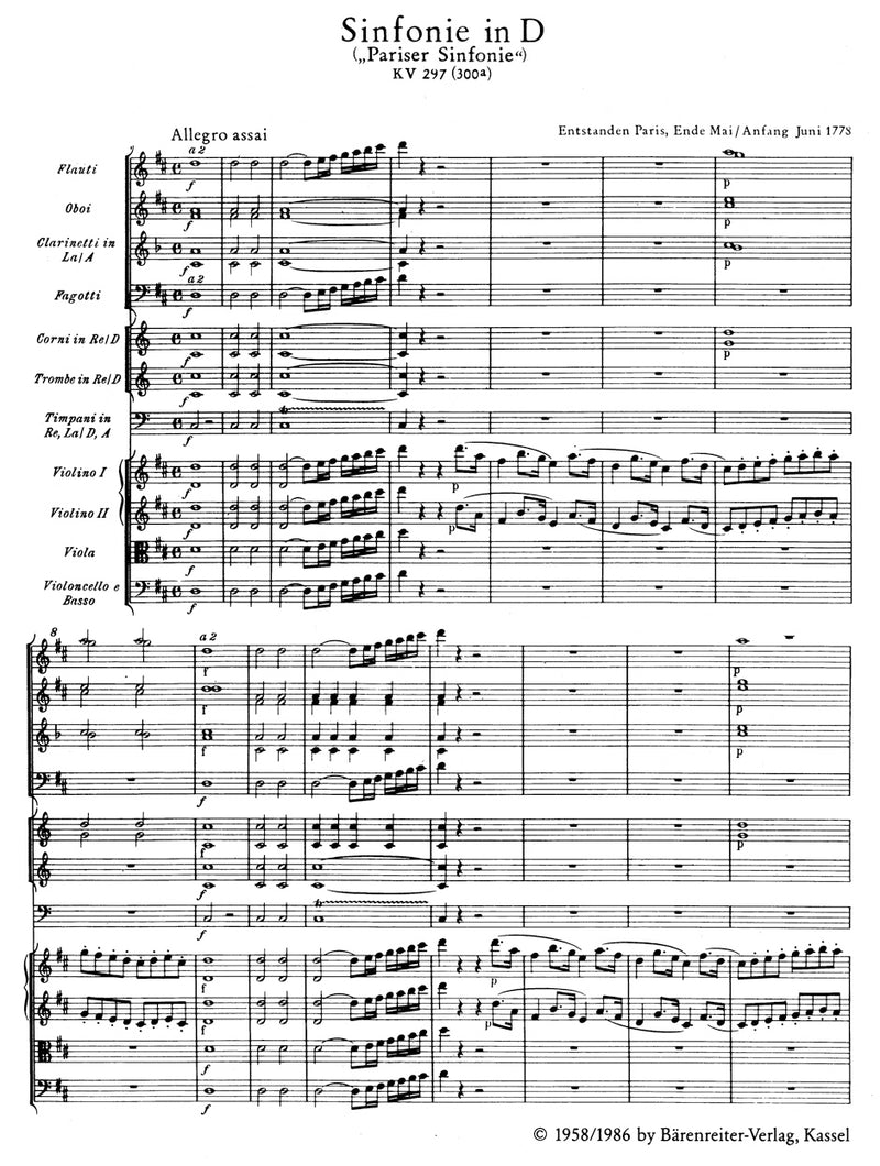 Symphony Nr. 31 D major K. 297 (300a) "Paris Symphony"（ポケットスコア）
