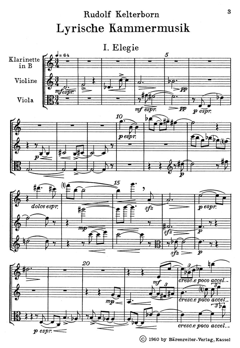 Lyrische Kammermusik für Klarinette, Violine und Viola (1959)（ポケットスコア）