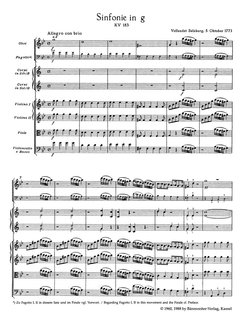 Symphony Nr. 25 G minor K. 183 (K.6: 173 dB)（ポケットスコア）