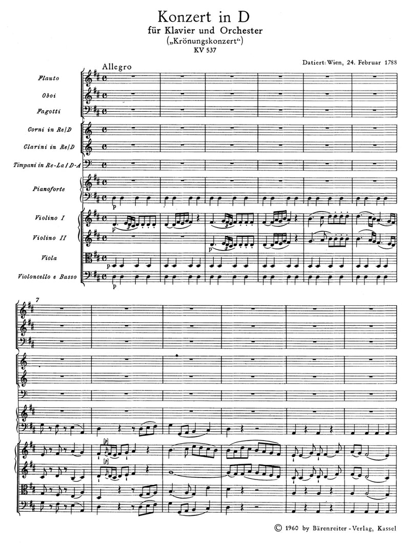 Concerto for Piano and Orchestra Nr. 26 D major K. 537 "Coronation Concerto"（ポケットスコア）