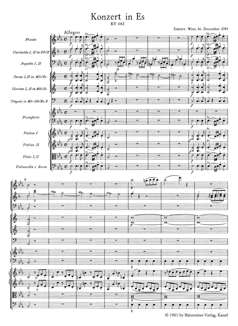 Concerto for Piano and Orchestra E-flat major K. 482（ポケットスコア）