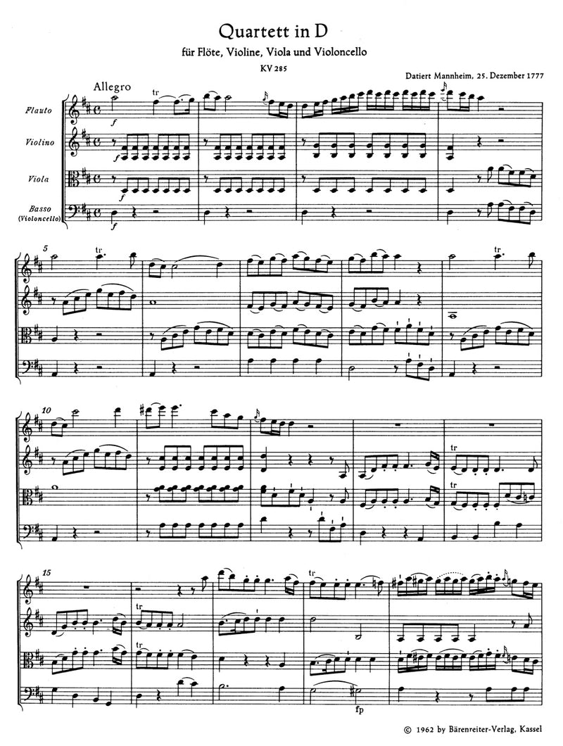Quartets for Flute, Violin, Viola and Violoncello（ポケットスコア）