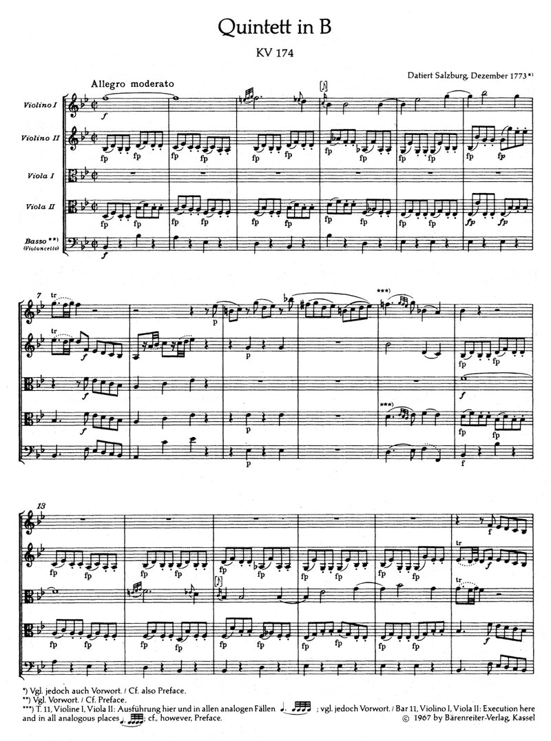 Streichquintett B-Dur K. 174（ポケットスコア）