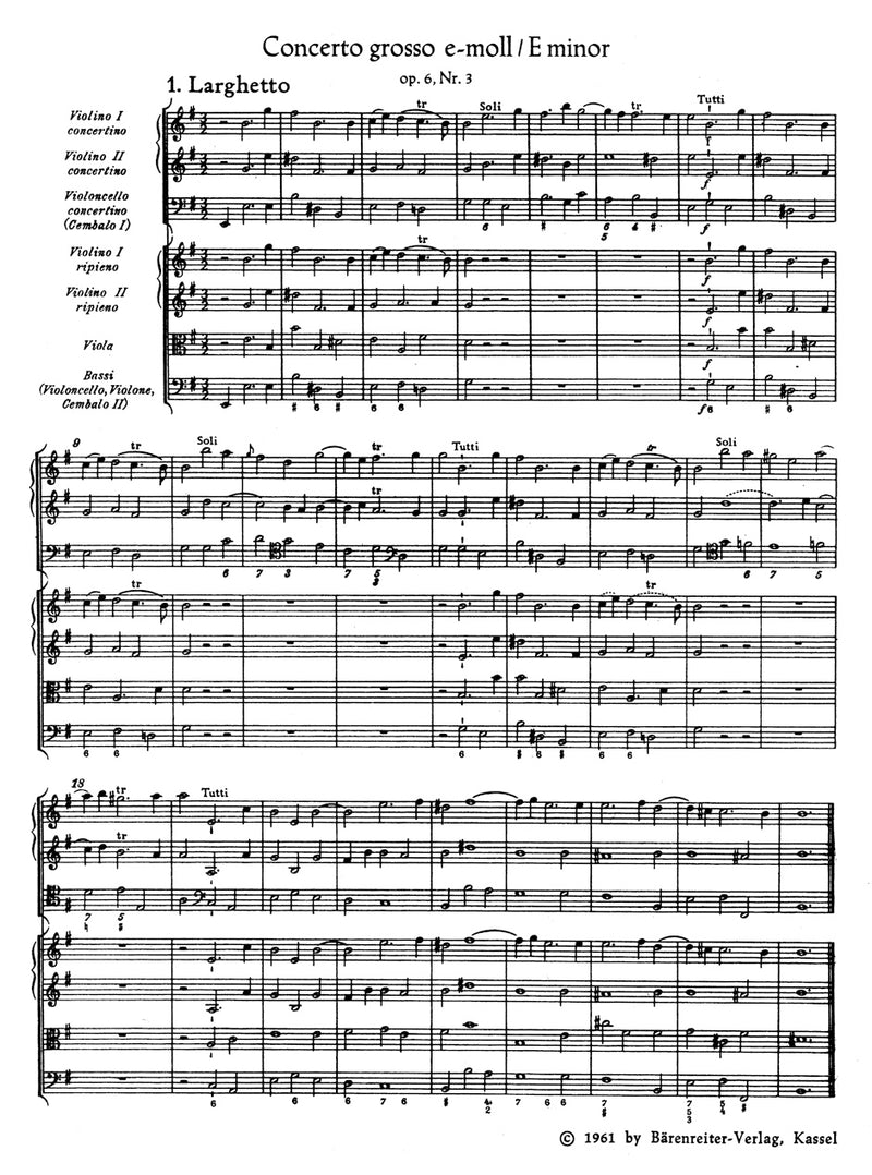 Concerto grosso e-Moll op. 6/3 HWV 321（ポケットスコア）