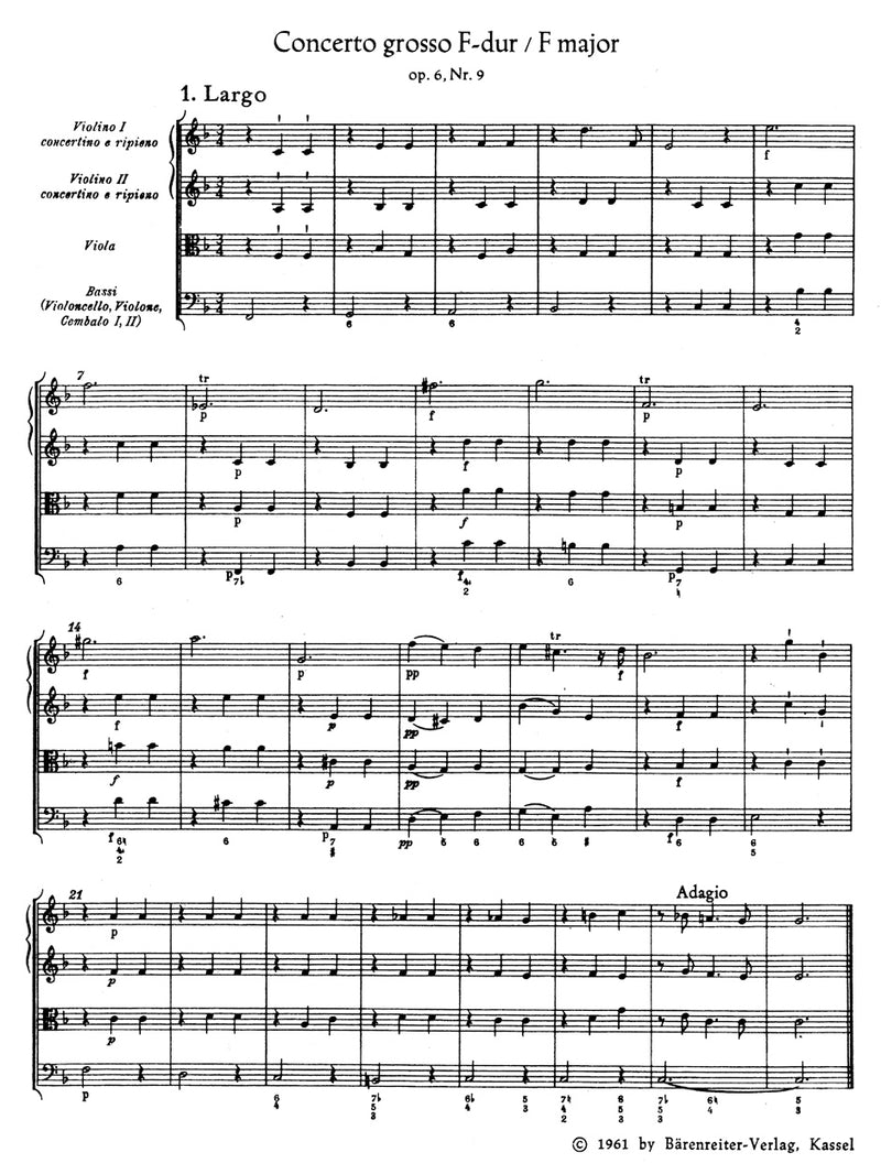 Concerto grosso F-Dur op. 6/9 HWV 327（ポケットスコア）