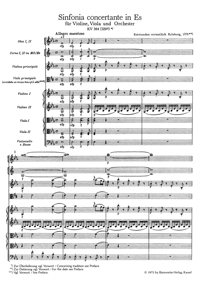 Sinfonia concertante for Violin, Viola and Orchestra E-flat major K. 364 (320d)（ポケットスコア）