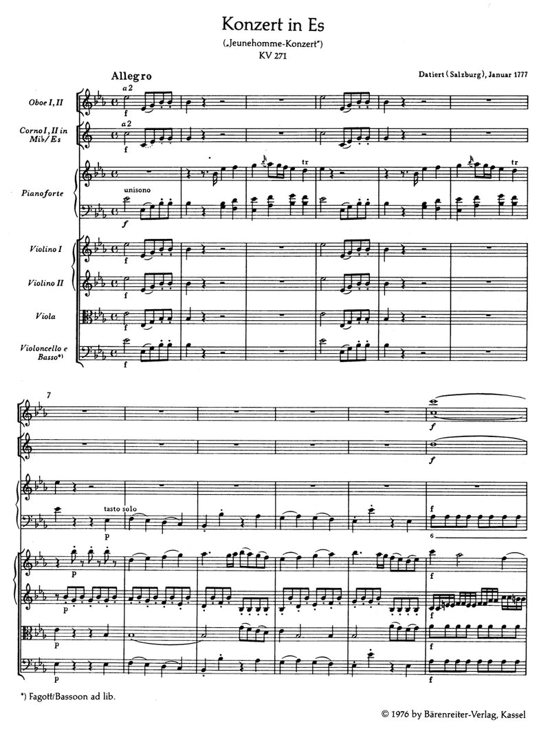 Concerto for Piano and Orchestra Nr. 9 E-flat major K. 271 "Jeunehomme"（ポケットスコア）