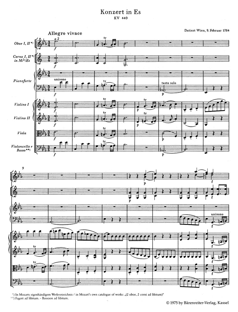 Concerto for Piano and Orchestra Nr. 14 E-flat major K. 449（ポケットスコア）