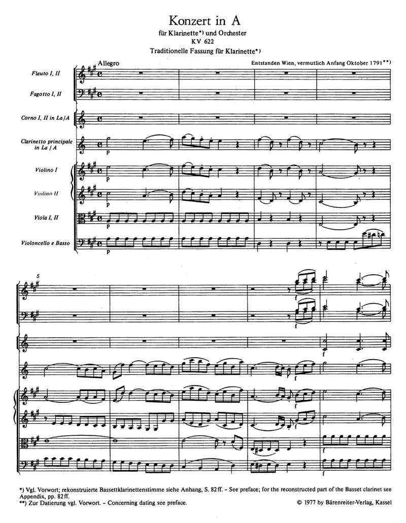 Concerto for Clarinet and Orchestra A major K. 622（ポケットスコア）