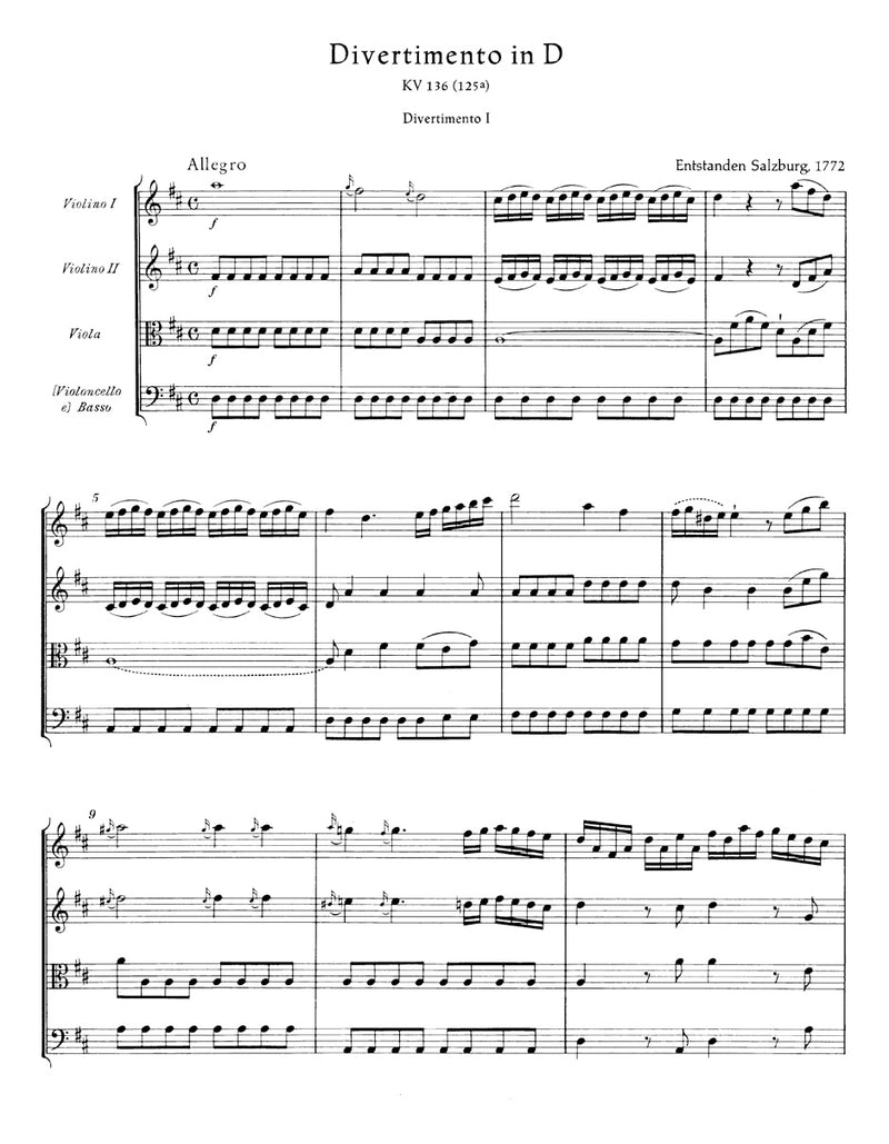Three Divertimenti for Strings K. 136-138 (125a-c)（ポケットスコア）