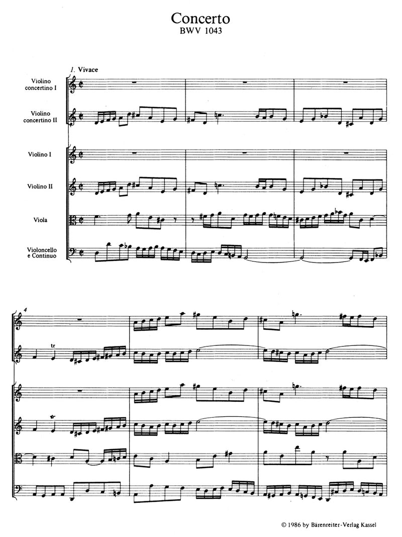 Double Concerto for two Violins, Strings and Basso continuo D minor, BWV 1043（ポケットスコア）