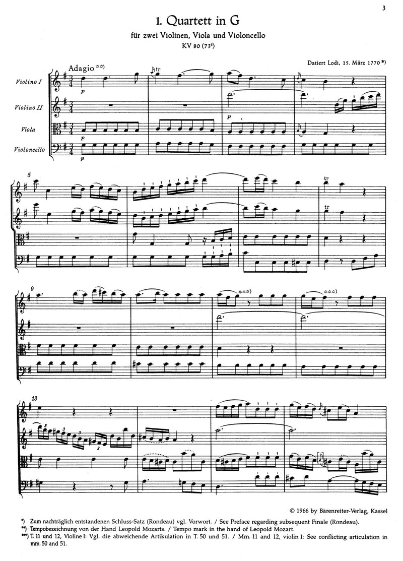 The Thirteen Early String Quartets（ポケットスコア）